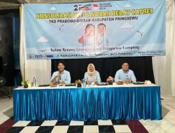 Puluhan Relawan dan Kader Partai Koalisi Indonesia Maju Hadiri Nobar Debat Capres di TKD Prabowo-Gibran Pringsewu